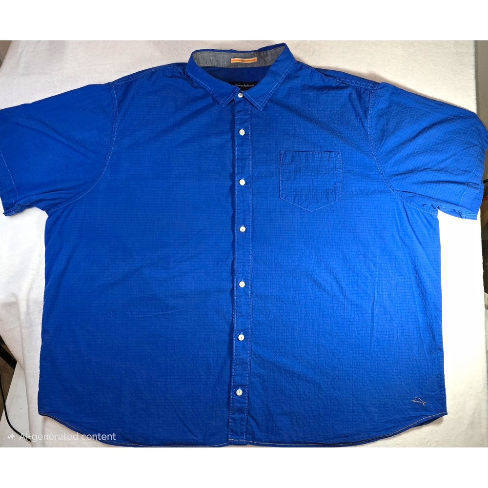 Tommy Bahama Big 4X Blue Short Sleeve Button-Up Woven Cotton Blend Embroidered